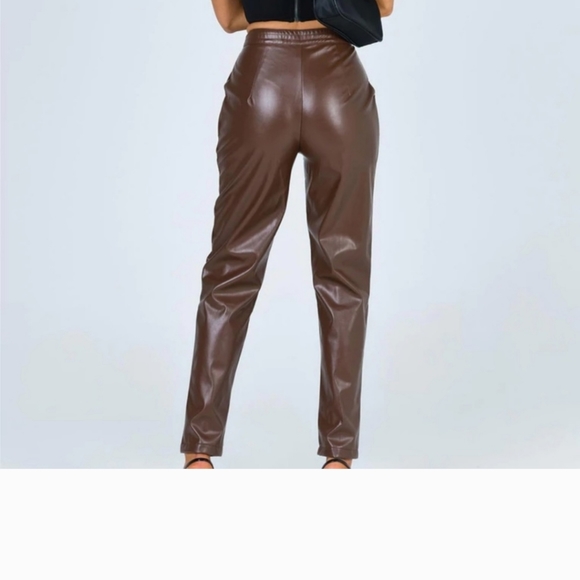 PRINCESS POLLY LOVE CLUB PANTS Brown Vegan Leather size US 12 - Picture 2 of 16